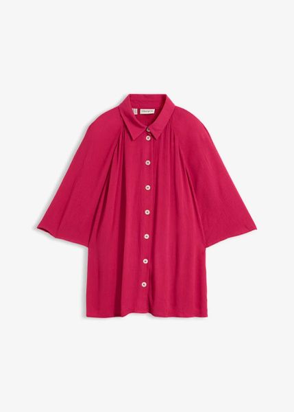 Bluzka oversize ze strukturalnej wiskozy. Brązowe bluzki damskie bonprix, bez wzorów, z wiskozy, bez kołnierzyka, bez ramiączek. Za 112.99 zł.
