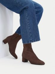 GINO ROSSI Botki C-TS6317-01-S Brązowy. Brązowe botki damskie Gino Rossi, bez wzorów, ze skóry, bez obcasa, na słupku, bez zapięcia. Za 329.99 zł.