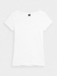 4F T-shirt slim gładki damski S. Czarne t-shirty damskie 4F, s, bez wzorów, z bawełny, bez kołnierzyka, bez ramiączek. Za 49.99 zł.
