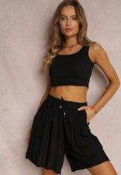 Czarne Szorty Hyrlyn. Czarne szorty damskie Renee, bez wzorów, z tkaniny, wakacyjne, z podwyższonym stanem. Za 24.99 zł.