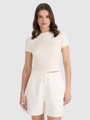 4F T-shirt slim z waflowej dzianiny damski - biały XL. Białe t-shirty damskie 4F, xl, bez wzorów, z dzianiny, klasyczne, bez kołnierzyka, bez ramiączek. W wyprzedaży za 29.99 zł.