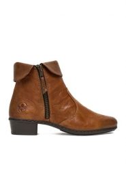 Rieker Botki Y07A8-22 Brązowy. Brązowe botki damskie Rieker, bez wzorów, ze skóry, bez obcasa, na płaskiej podeszwie, bez zapięcia. Za 389.99 zł.