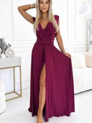Sukienka Model 509-3 Bordo Brokat - Numoco. Czerwone sukienki damskie Numoco, na wesele, plus size, bez wzorów, z elastanu, eleganckie, bez kołnierzyka, plus size, bez ramiączek, maxi. Za 561.70 zł.