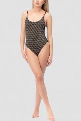 GUESS Czarny damski jednoczęściowy strój kąpielowy w monogram Diane, Rozmiar M. Czarne stroje kąpielowe damskie Guess, m, z aplikacjami. Za 629.99 zł.