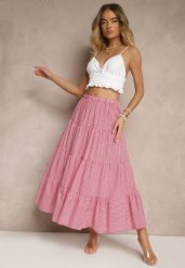 Czerwona Spódnica w Kratkę z Bawełny o Rozkloszowanym Kroju Stemani. Czerwone spódnice damskie Renee, na spotkanie biznesowe, m, bez wzorów, z bawełny, eleganckie, maxi, rozkloszowane. Za 69.99 zł.