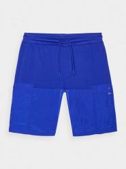 4F Spodenki casual męskie - niebieskie M. Niebieskie szorty męskie 4F, bez wzorów, z bawełny, casualowe. W wyprzedaży za 79.99 zł.