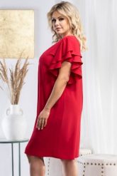 Sukienka kobieca z ozdobnymi rękawami ELIANA malinowa. Różowe sukienki damskie KARKO, na imprezę, na lato, plus size, bez wzorów, z elastanu, eleganckie, bez kołnierzyka, plus size, bez ramiączek, midi, kopertowe. Za 89.50 zł.