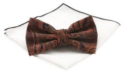Mucha Męska z Białą Poszetką - Chattier - Odcienie Miedzi. Białe krawaty i muchy Chattier, bez wzorów, z mikrofibry, eleganckie. Za 59.00 zł.