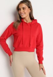 Czerwona Bluza z Dodatkiem Bawełny z Kapturem Wykończona Ściągaczami Evista. Czerwone bluzy damskie Born2be, l, bez wzorów, z bawełny, biznesowe, bez ramiączek, z kapturem. Za 29.99 zł.