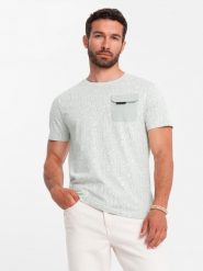 Bawełniany męski t-shirt z literowym printem i kieszonką – żółto-zielony V4 - Rozmiar: M. Żółte t-shirty męskie Ombre Clothing, m, bez wzorów, z bawełny, bez kołnierzyka, bez ramiączek. W wyprzedaży za 45.50 zł.