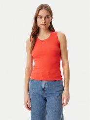 Tommy Jeans Top Essential DW0DW20673 Pomarańczowy Slim Fit. Brązowe topy damskie Tommy Jeans, xs, bez wzorów, z bawełny, bez kołnierzyka, bez ramiączek. Za 89.99 zł.