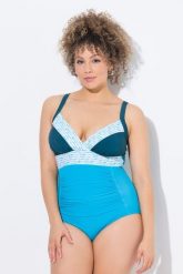 Damski Strój kąpielowy naszywki miękkie miseczki z recyklingu. Niebieskie stroje kąpielowe damskie Ulla Popken, plus size, z aplikacjami, z elastanu. Za 239.99 zł.