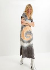 Sukienka T-shirtowa z czystej bawełny. Szare sukienki damskie bonprix, bez wzorów, z bawełny, bez kołnierzyka, bez ramiączek. Za 107.99 zł.