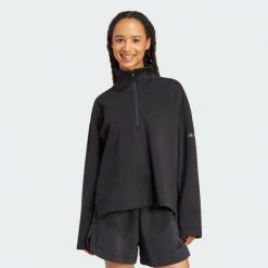 Bluza Soft Lux Quarter-Zip. Czarne bluzy damskie Adidas, m, bez wzorów, bez ramiączek, bez kaptura. Za 299.00 zł.