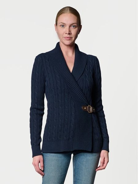 LAUREN RALPH LAUREN Sweter 200808258005 Granatowy Regular Fit. Niebieskie swetry nierozpinane damskie Lauren Ralph Lauren, l, bez wzorów, z bawełny, bez kołnierzyka, bez ramiączek. Za 559.99 zł.