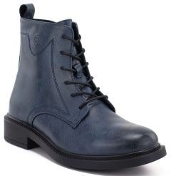 Skórzane botki damskie workery niebieskie Sergio Leone 25172-S. Niebieskie botki damskie Sergio Leone, bez wzorów, ze skóry, bez obcasa, bez zapięcia. Za 209.99 zł.