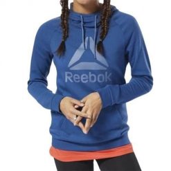 Bluza sportowa damska Reebok D95470. Niebieskie bluzy damskie Reebok, l, bez wzorów, z materiału, sportowe, bez ramiączek, z kapturem. Za 247.00 zł.