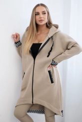 Bluza na suwak z kapturem jasno beżowa. Brązowe bluzy damskie KESI, l, bez wzorów, z bawełny, eleganckie, bez ramiączek, z kapturem. Za 355.46 zł.