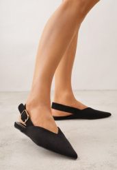 Czarne Sandały Typu Slingback z Wyciętą Cholewką Phellilea. Czarne sandały damskie Renee, bez wzorów, bez obcasa, na płaskiej podeszwie, bez zapięcia. Za 99.99 zł.