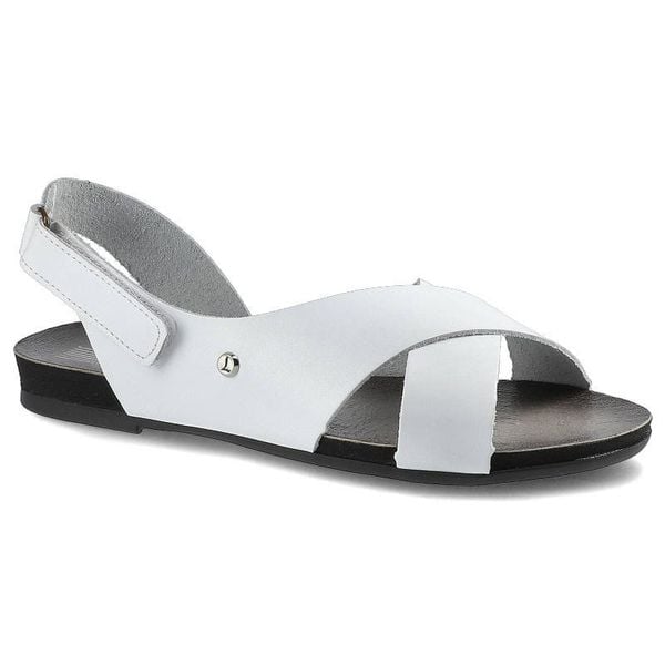 Sandały damskie Lemar, ze skórzanymi krzyżującymi się paskami regulowanym zapięciem na rzep i lekką elastyczną podeszwą, białe, 40141 BF. Białe sandały damskie Lemar, bez wzorów, ze skóry, bez obcasa, bez zapięcia. Za 179.00 zł.