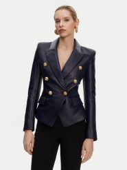 Balmain Marynarka DF0SG185LC62 Granatowy Regular Fit. Niebieskie marynarki i żakiety damskie Balmain, bez wzorów, ze skóry, bez kołnierzyka, bez ramiączek. Za 13,139.00 zł.