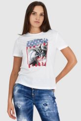 GUESS Biały t-shirt damski z nadrukiem i wiązaniem na plecach. Białe t-shirty damskie Guess, s, z aplikacjami, z bawełny, bez kołnierzyka, bez ramiączek. W wyprzedaży za 123.99 zł.