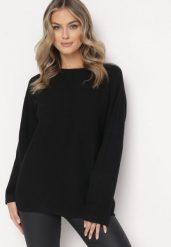 Czarny Sweter z Przeszyciami Daeton. Czarne swetry nierozpinane damskie Born2be, l, bez wzorów, z bawełny, bez kołnierzyka, bez ramiączek. Za 54.99 zł.