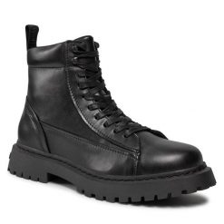 Trzewiki Tommy Jeans. Czarne botki męskie Tommy Jeans, bez wzorów, z jeansu, bez obcasa, bez zapięcia. Za 449.99 zł.