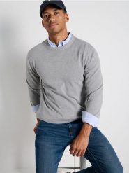 Sweter - szary. Szare swetry męskie Sinsay, l, bez wzorów, z bawełny, bez kołnierzyka, bez ramiączek. Za 39.99 zł.