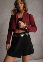 Czarne Spódnico-Szorty z Metalicznymi Sercami przy Łańcuszku Meztila. Czarne szorty damskie Renee, bez wzorów. Za 119.99 zł.