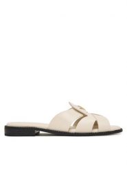 Tommy Hilfiger Klapki Leather Crest Square Toe Sandals FW0FW09126 Kremowy. Białe klapki damskie Tommy Hilfiger, bez wzorów, ze skóry, bez obcasa, bez zapięcia. Za 529.99 zł.