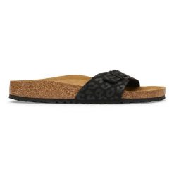 Birkenstock Madrid SYN Black Klapki damskie. Czarne klapki damskie Birkenstock, na lato, bez wzorów, z jeansu, wakacyjne, bez obcasa, bez zapięcia. Za 369.99 zł.