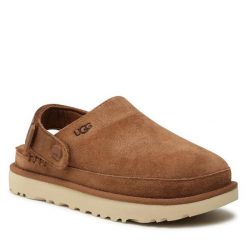 Klapki Ugg. Brązowe klapki damskie UGG, bez wzorów, bez obcasa, bez zapięcia. Za 589.99 zł.
