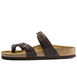 Klapki Birkenstock Mayari, Skóra Olejowana Dorosłych. Brązowe klapki męskie Birkenstock, bez wzorów, z materiału, bez zapięcia. Za 536.55 zł.
