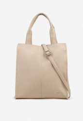 Ciemnobeżowa Torebka Tote z Regulowanym Paskiem w Komplecie Soriale. Brązowe shopperki damskie Born2be, bez wzorów, z jeansu, bez dodatków. Za 149.99 zł.
