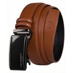 Elegancki, skórzany pasek męski w jasnobrązowym kolorze z automatyczną klamrą Peterson PTN A009-AB TAN. Brązowe paski męskie Peterson, ze skóry, eleganckie. Za 59.99 zł.