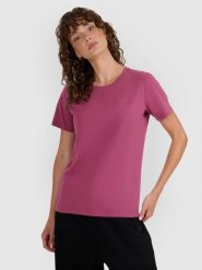 4F T-shirt regular gładki damski - czerwony S. Czerwone t-shirty damskie 4F, s, bez wzorów, z bawełny, biznesowe, bez kołnierzyka, bez ramiączek. Za 49.99 zł.