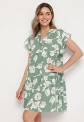 Zielona Bawełniana Sukienka o Kroju Oversize w Kwiaty Liralea. Zielone sukienki damskie Born2be, na co dzień, l, bez wzorów, z bawełny, klasyczne, bez kołnierzyka, bez ramiączek, midi, oversize. Za 39.99 zł.