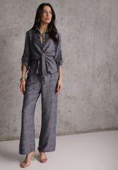 Niebieski Komplet z Wiskozą Bawełną i Lnem Wiązana Koszula i Szerokie Spodnie Ravisela. Niebieskie koszule damskie Renee, l, bez wzorów, z bawełny, bez kołnierzyka, bez ramiączek. Za 229.99 zł.