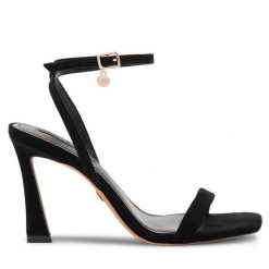 Sandały Nine West. Czarne sandały damskie Nine West, bez wzorów, bez obcasa, na słupku, bez zapięcia. Za 229.99 zł.