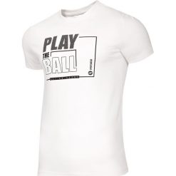 T-shirt męski TSM004 - biały. Białe t-shirty męskie 4F, m, bez wzorów, bez kołnierzyka, bez ramiączek. W wyprzedaży za 34.99 zł.