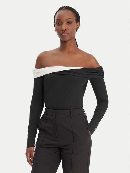 KARL LAGERFELD Bluzka B1W17009 Czarny Slim Fit. Czarne bluzki damskie KARL LAGERFELD, l, bez wzorów, bez kołnierzyka, bez ramiączek. Za 649.99 zł.