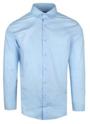 Delikatnie Wyszczuplana Koszula Męska (slim) - Lanier - Błękitna. Niebieskie koszule męskie Lanier, m, bez wzorów, z bawełny, eleganckie, bez kołnierzyka, bez ramiączek. Za 199.00 zł.