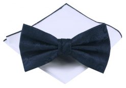 Mucha Męska z Poszetką - Chattier - Granatowa z Fakturą Materiału. Niebieskie krawaty i muchy Chattier, bez wzorów, eleganckie. Za 59.00 zł.