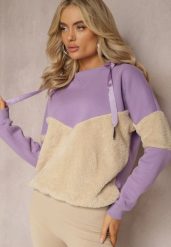 Jasnofioletowa Bawełniana Bluza z Kapturem ze Ściągaczami i Polarem Eurynia. Fioletowe bluzy damskie Renee, bez wzorów, z bawełny, casualowe, bez ramiączek, z kapturem. Za 84.99 zł.
