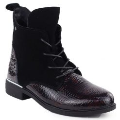 Skórzane lakierowane zamszowe botki damskie ocieplane ciemny brąz Filippo DBT4749. Brązowe botki damskie Filippo, bez wzorów, z lakierowanej skóry, bez obcasa, na obcasie, bez zapięcia. Za 164.99 zł.