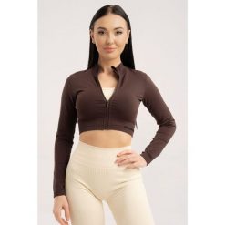 Bluza fitness damska Gym Glamour bezszwowa rozpinana. Brązowe bluzy damskie GYM GLAMOUR, s, bez wzorów, glamour, bez ramiączek, bez kaptura. Za 159.99 zł.