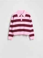 Sweter polo z wiskozą - bordowy. Czerwone swetry nierozpinane damskie Reserved, l, bez wzorów, z dzianiny, bez kołnierzyka, bez ramiączek. Za 129.99 zł.