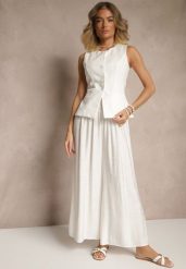 Jasnobeżowe Spodnie z Wiskozą o Szerokim Kroju High Waist Orrana. Brązowe spodnie materiałowe damskie Renee, bez wzorów, z jeansu, eleganckie, z podwyższonym stanem. Za 39.99 zł.
