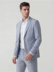 Marynarka slim fit w kratę - jasnoniebieski. Niebieskie garnitury męskie Reserved, bez wzorów, z tkaniny. Za 359.99 zł.